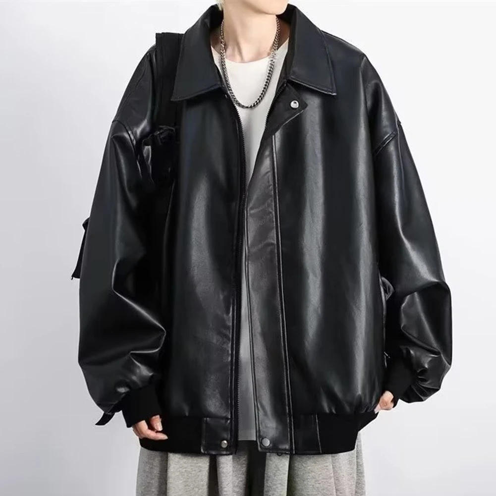 

Leather Jacket Men's Ruffled Handsome Motorcycle Jacket Loose Casual Versatile