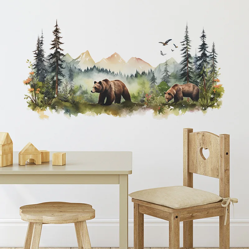 Cartoon Animal Brown Bear Dream Forest Living Room Background Wall Landscaping Home Bedroom Decorative Wall Stickers