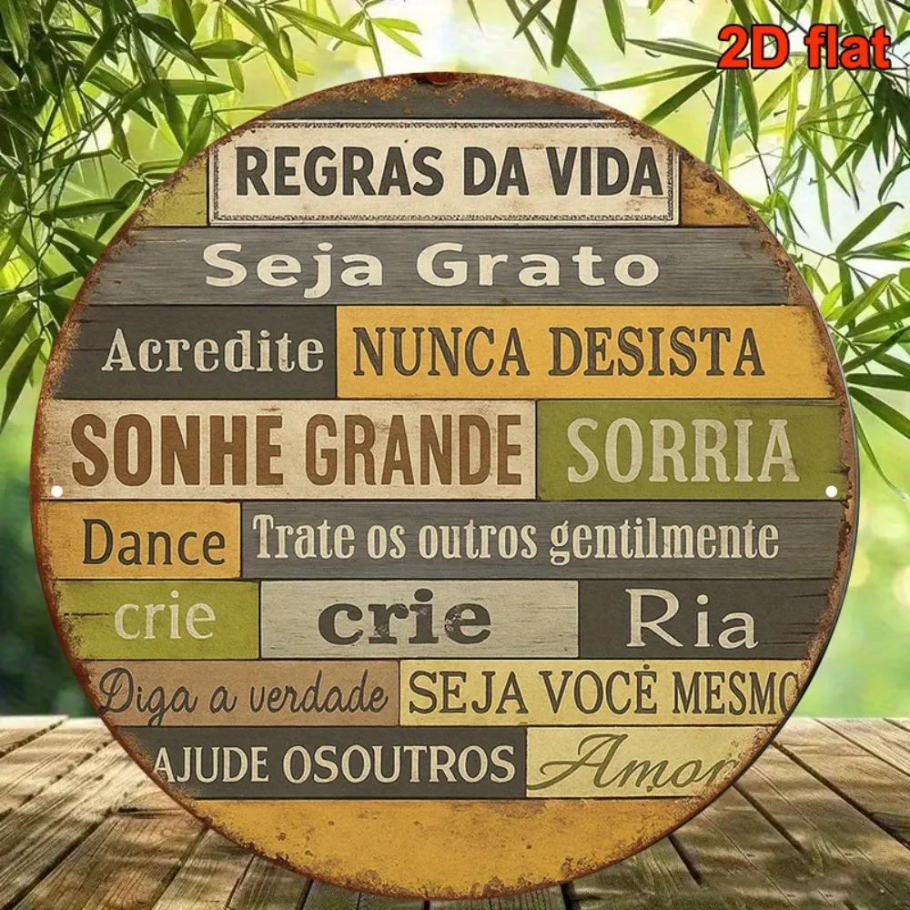 Panneau rond en aluminium de motivation portugais Vintage, 1 pièce |   8x8 pouces (20x20 cm) Décor maison/café/bureau"