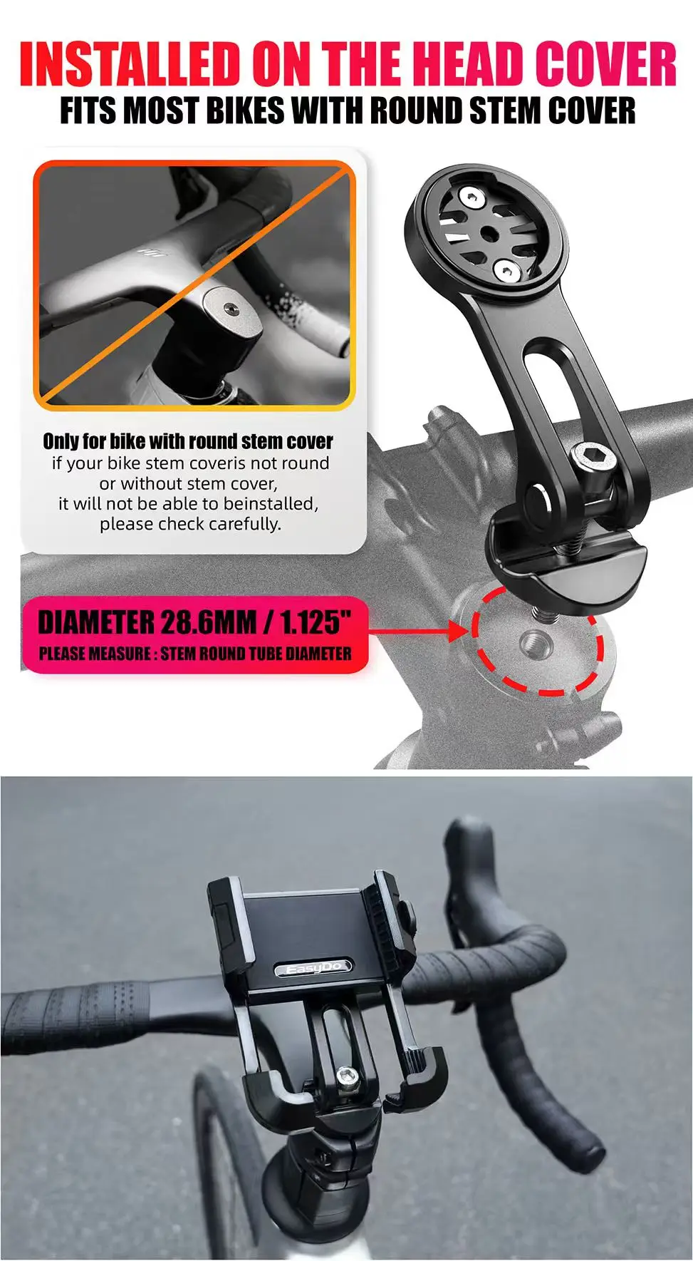Easydo Aluminium-Fahrrad-Handyhalterung E-Bike-Lenker-Handyhalterung Anti-Vibrations-Fahrradstiel-Handyhalterung für BikeLight Gopro – Detail 10