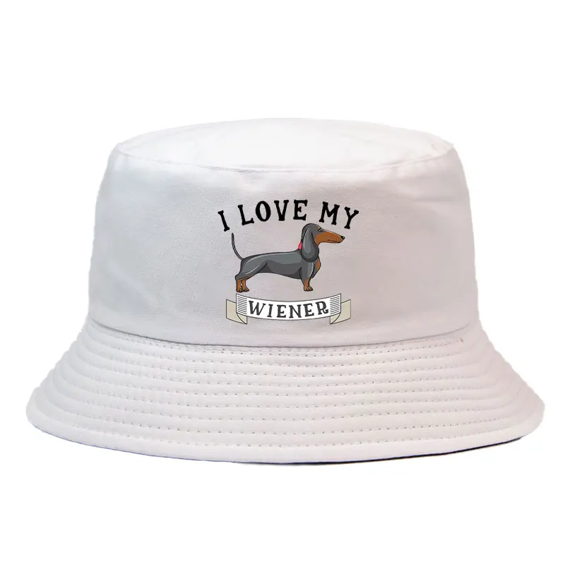 I Love My Wiener Bucket Hat Reversible Dachshund Pattern Sun Beach Hat Funny Sausage Dog Fisherman Hat for Dog Lovers