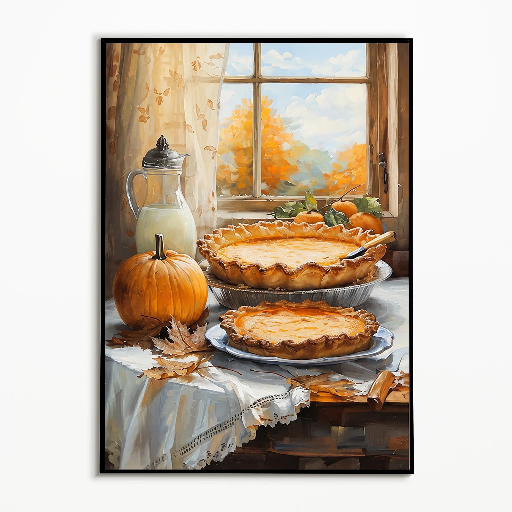 1pc frameless,1PC Autumn Pumpkin Pie Delicacies Poster Cottage Baked Food Wall Art Thanksgiving Day Canvas Printing Fall Gift Ki