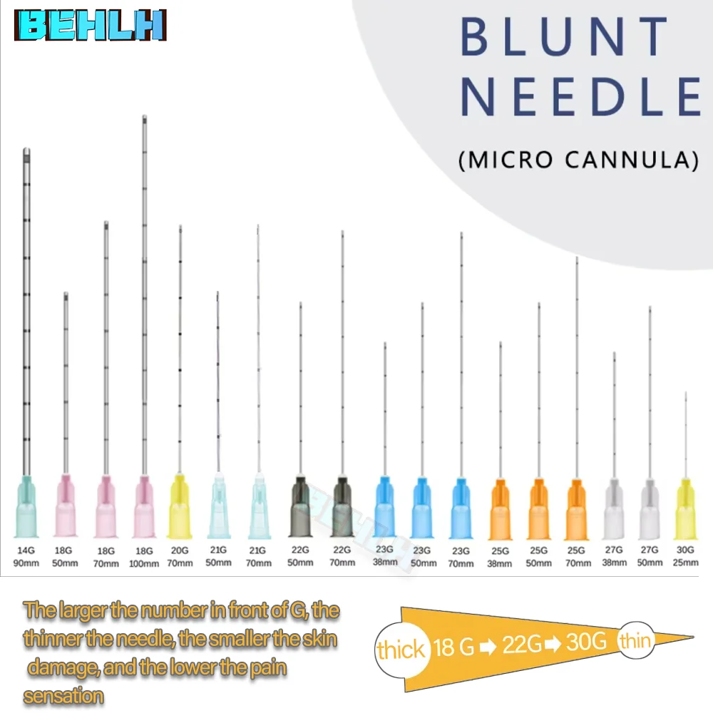 20/30/50pcsMicro Cannula Sterile Medical Fine Needle 14g 16G 18G 22G 25G 38mm 50mm 70mm Blunt Cannula For Dermal Fillers