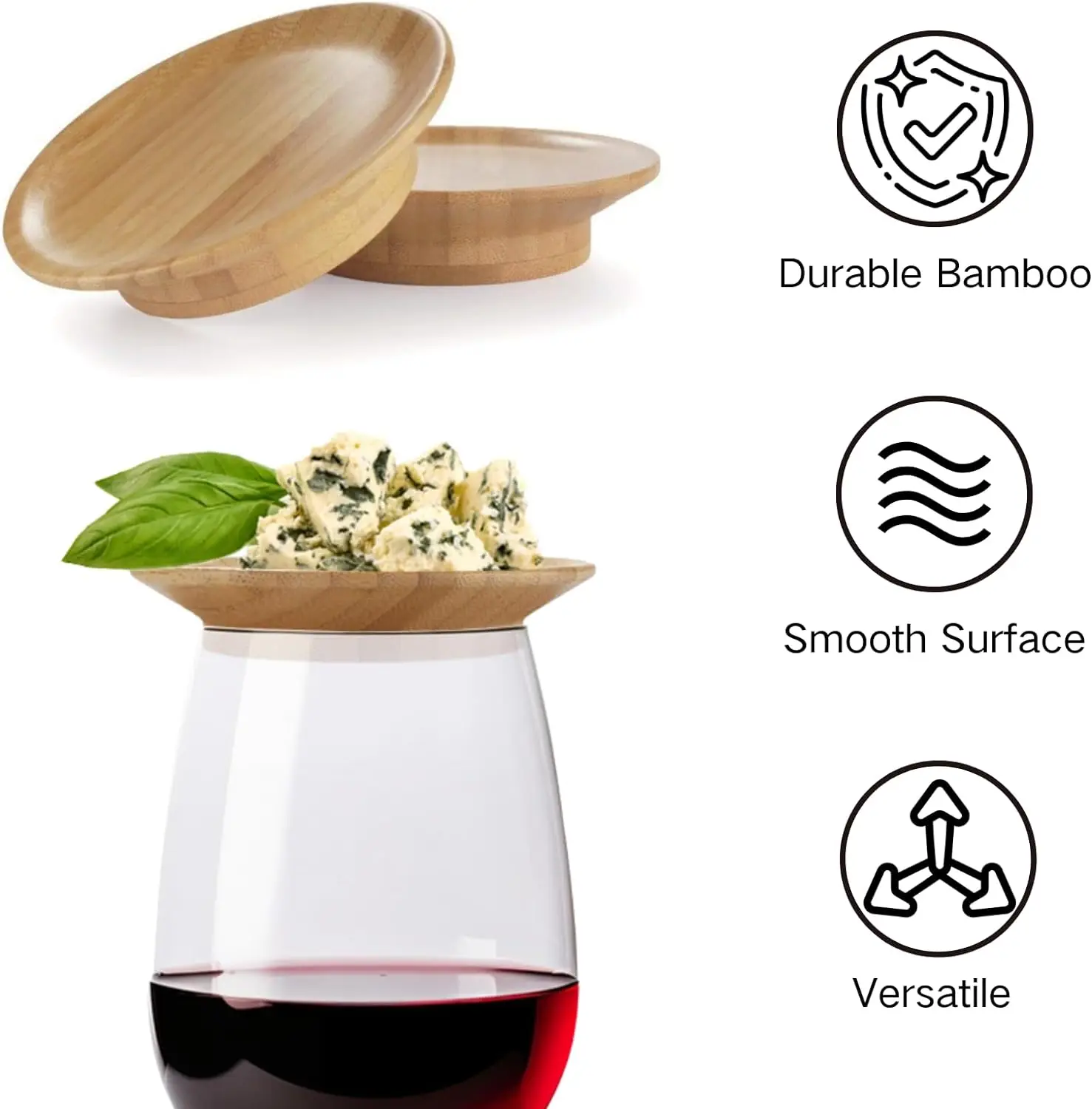 Wine Glass Charcuterie Topper Bamboo Wine Glass Cover Coasters Plate Drinking Glass Covers Wood Glass Toppers for Family Party