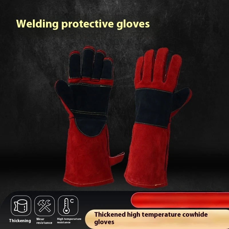 LiXiu 35cm Thickened Double-layer Welding Gloves with Extended Protection Wear-resistant High-temperature Resistance for Welders