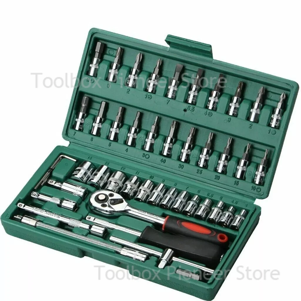 

46Pcs Ratchet Socket Set Torque Wrench Torx Star Sockets Impact box Female Socket Adapter E Socket Bits Drive Hand Tools