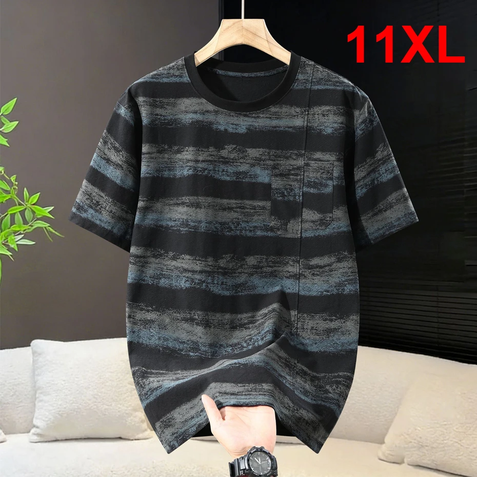 

Футболка больших размеров 11XL 10XL для мужчин, модная повседневная рубашка с принтом в полоску, летняя футболка с коротким рукавом, топы, футболки, мужская одежда больших размеров 10XL