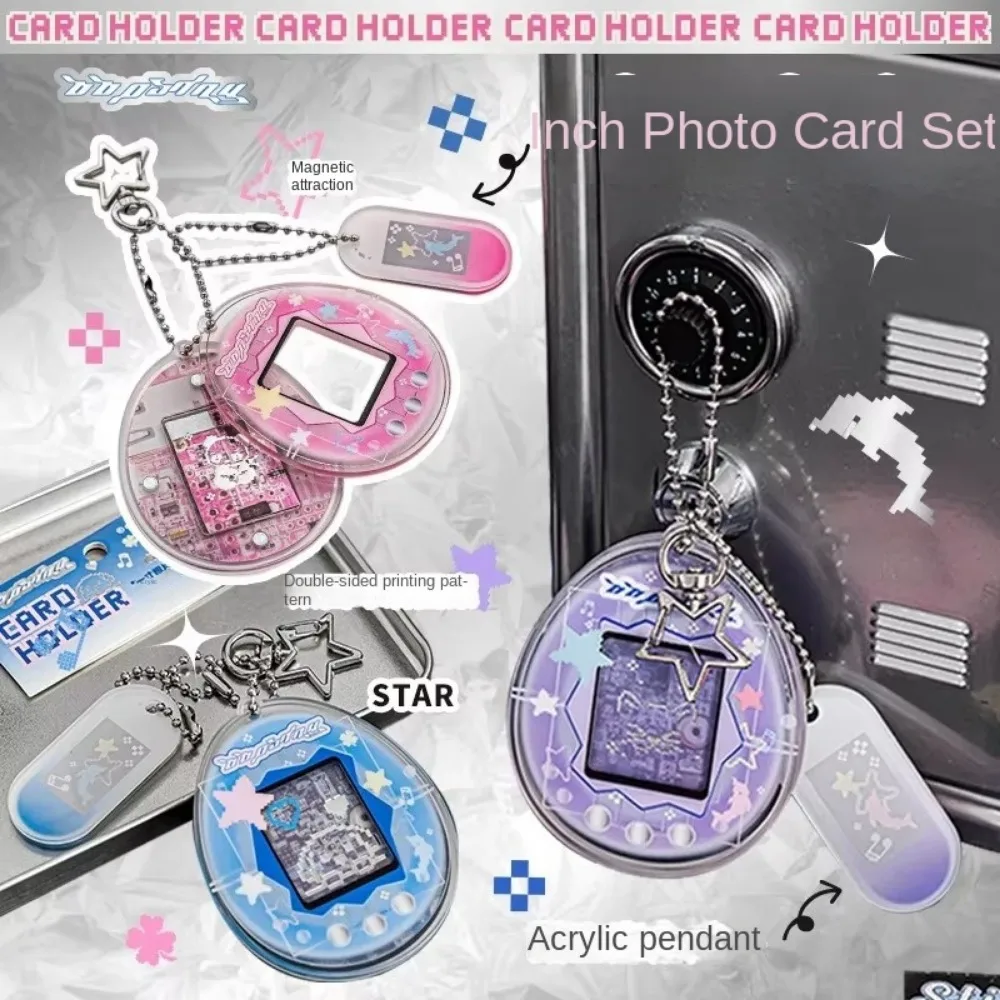 Portatarjetas de fotos Vintage de 1 pulgada, Mini colgante acrílico, cubierta para sesión fotográfica de ídolo Kpop, soporte para fotos, suministros para estudiantes