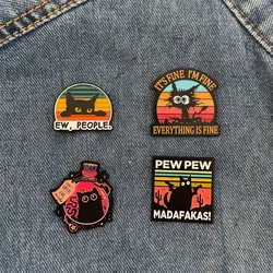 Ew,People Funny Black Cat Enamel Pin Brooches For Women Lapel Pins Badge On Backpack Costume Accessories Jewelry For Friend Gift