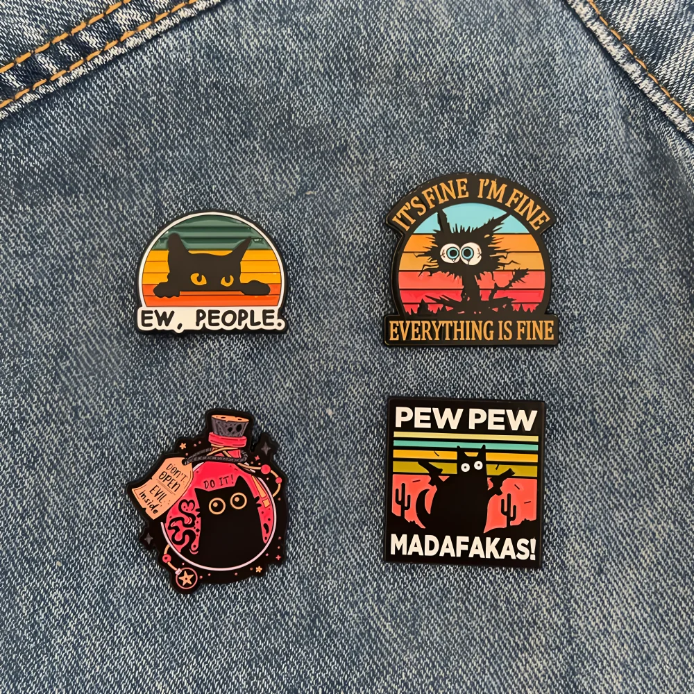 Ew,People Funny Black Cat Enamel Pin Brooches For Women Lapel Pins Badge On Backpack Costume Accessories Jewelry For Friend Gift