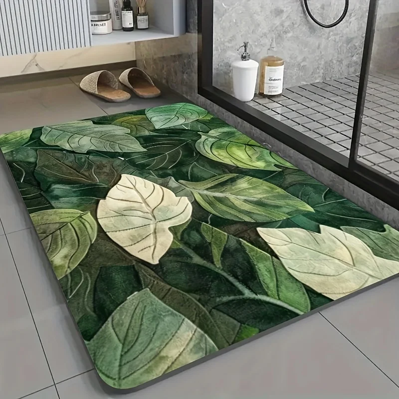Tropical Green Leaf Entrance Mat Natural Plant Foliage Graphic Rug Botanical Style Decor Mat for Indoor Entryway