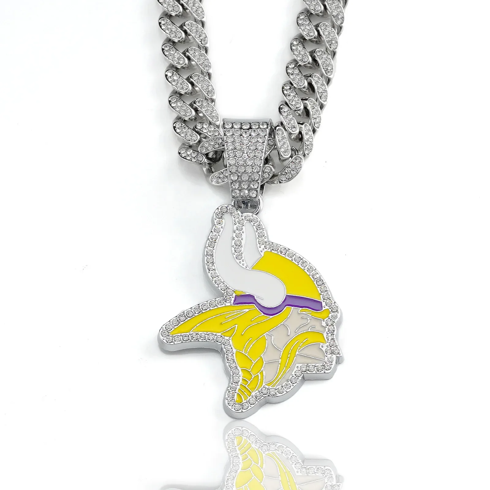 Hip Hop Football Yellow White Horns Pendant Chain Necklace With Cuban Miami Iced out For Football Sport Lover Jewelry