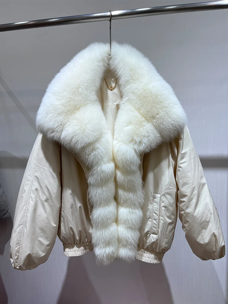 MENINA Fashion New Autumn Winter Clothes Real Fox Fur Collar Coat Women Natural Goose Down Jacket Luxury Puffer Jackets Hot Sale