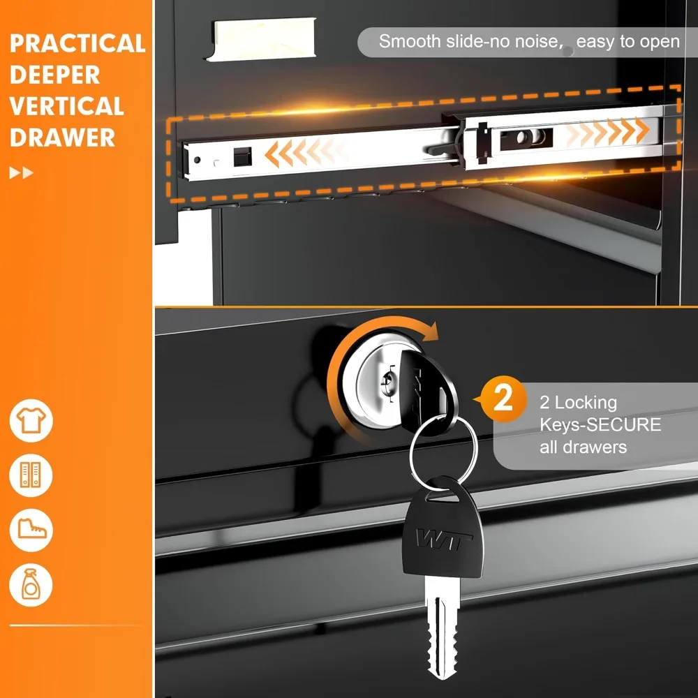 خزانة ملفات جانبية معدنية من الفولاذ مع قفل، نظام حفظ المكتب المنزلي بأربعة أدراج للتخزين السريع والأمان