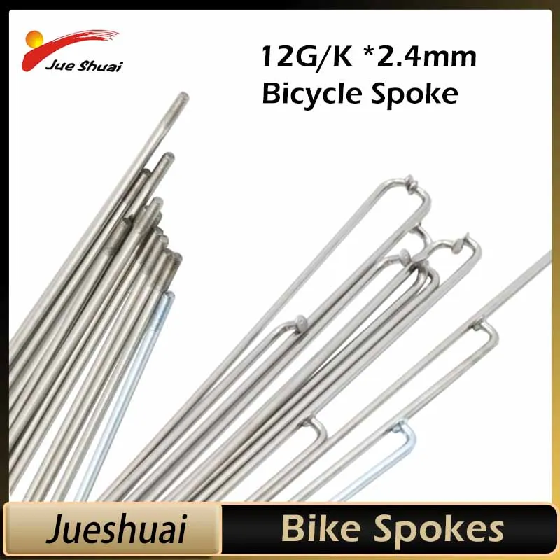 12G/K MTB Road Bike Silver Steel Spokes Length 54-295mm Wheel Spoke with Nipples for Motor Wheel Bicycle Replacement Accessory