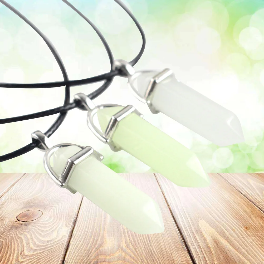 

3pcs Luminous Hexagonal Column Necklace Natural Stone Pendant Fine Craftsmanship Durable Choker For Birthday Wedding Mother'S