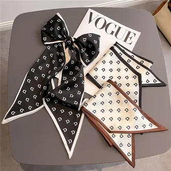 Long foulard maigre bandes de cheveux femmes foulards en soie mode bandeaux sac foulards imprimer bandeau cou écharpe pour dames 14x147 cm