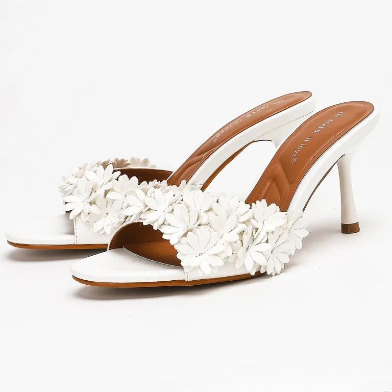 

Flower Designer High Heeled Slippers for Women Summer New Open Toe Slides Female Fashion Brand Sandals Sexy Party Shoes Women
