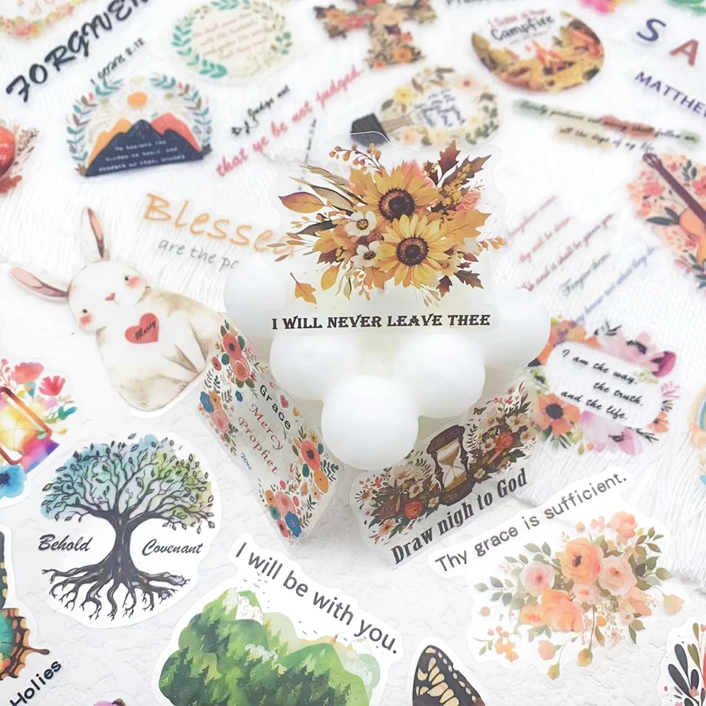 50pcs Cartoon Bible Transparent PET Stickers Decals For Laptop Scrapbook Skateboard Guitar DIY Aesthetic Waterproof Stickers