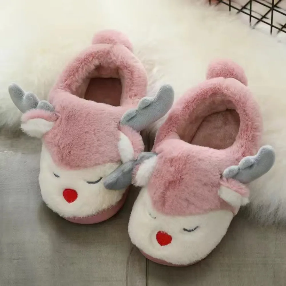 Pantofole da casa per interni genitore-figlio invernali scarpe in cotone per adulti per bambini Warm Cute Christmas Antlers Girls Boys Baby Toddler