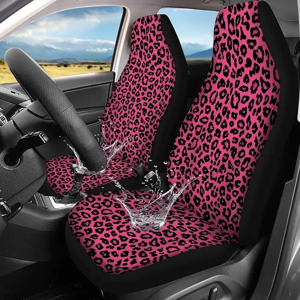 

Pink Leopard Print Car Seat Covers for Women,Universal Bucket Front Seats Protector Fit Most Cars,Sedans,SUVs,Trucks,Cheetah