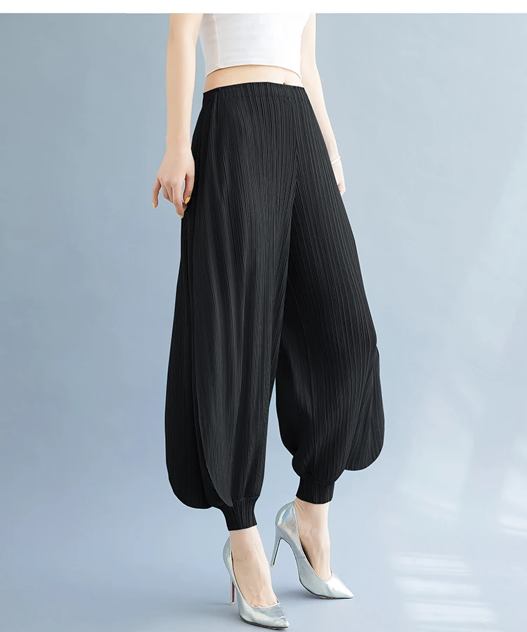 Pantalones Anchos Plisados para Mujer, Verano Otoño, Nuevo Estilo, Largos, Delgados, Sueltos, Casuales, Tipo Farol, Diseño Plegado, Ajuste Cómodo