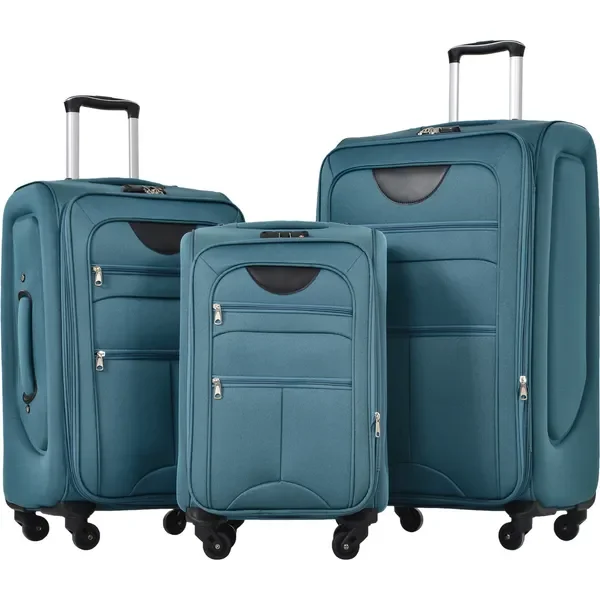 

3 Piece Softside Expandable Luggage Set Upright Spinner Softshell Lightweight Durable Travel Suitcase