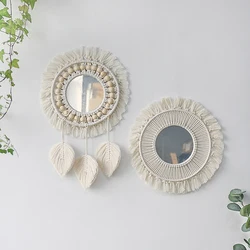 Round Mirror Wall Decor Macrame Boho Room Decor Wall Mirrors for Living Room Bedroom Decoration Mirror Bathroom Home Decoration