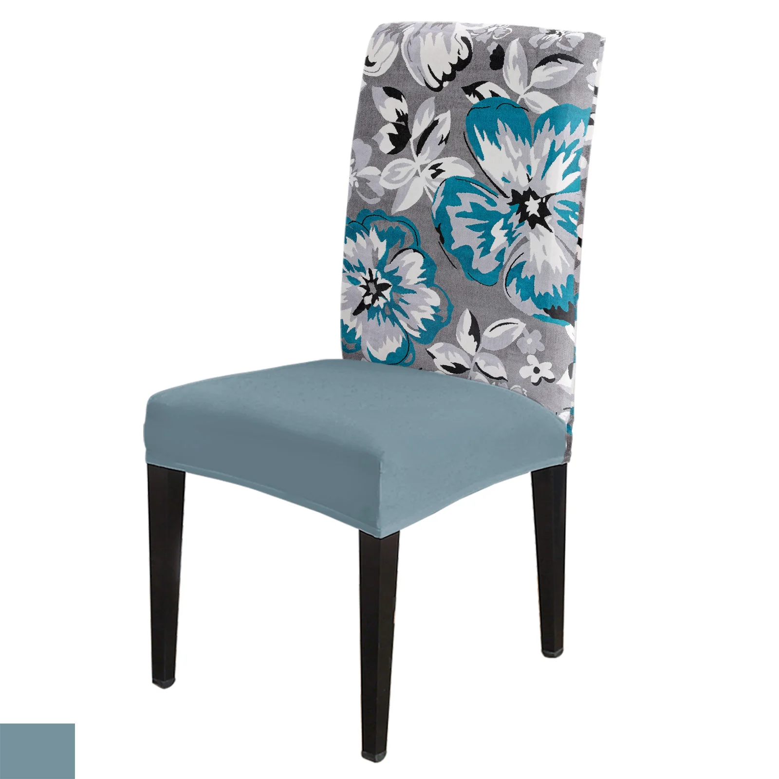 Flower Blue Grey Texture Dining Chair Cover Spandex Elastic Chair Slipcover Stretch Seat Cover for Wedding Hotel Banquet