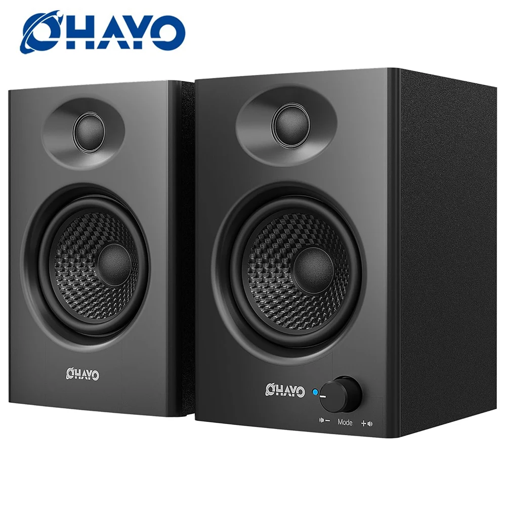 Image of OHAYO Aktive Bluetooth 5.3 Regallautsprecher, 60W MDF Holzlautsprecher-Einheit, 2.0 Computer PC Monitor Gaming-Lautsprecher, RCA/AUX/USB