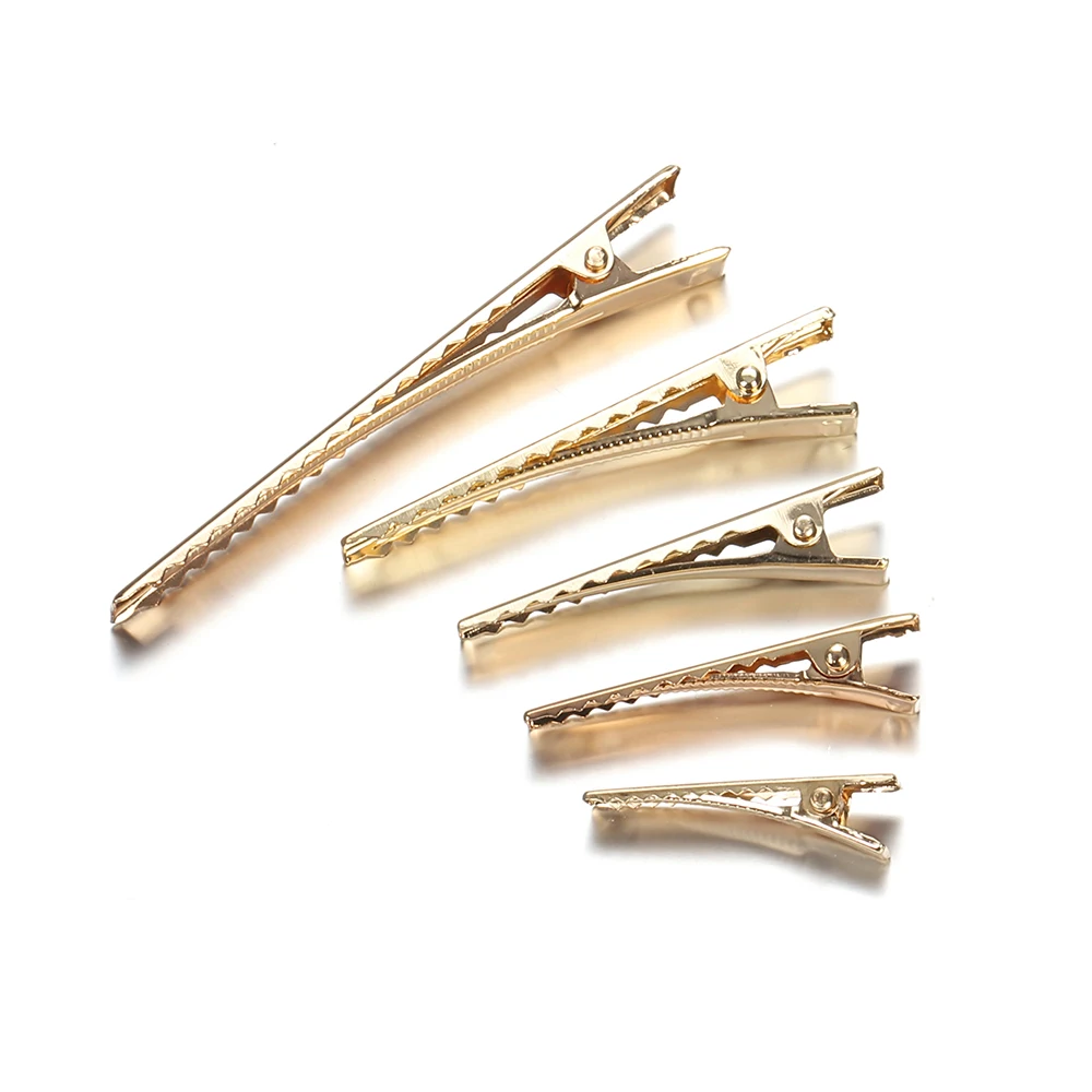 20Pcs 41/46/56mm Gold Flat Metal Single Prong Alligator Hair Clips Barrette For DIY Handmade Bows Hairpins Hair Accessories Tool