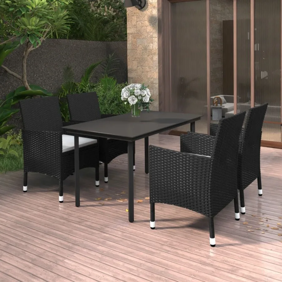 

5 Piece Patio Dining Set with Cushions Poly Rattan and Glass