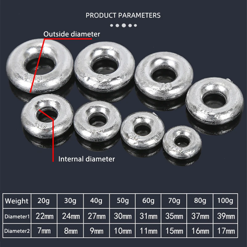 Ring Type Lead Sinker Hollow Sinker 20g/30g/40g/50g/60g/80g/100g Lead Weights Sea Fishing Tackle Accessories