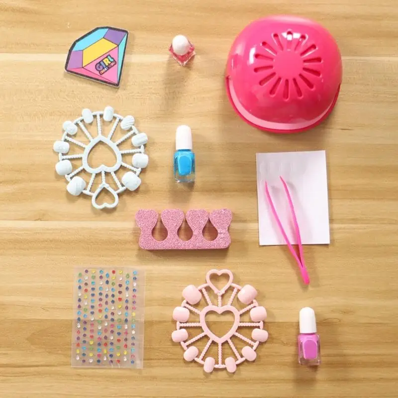 Juego juguetes para salón uñas para niña con estuche almacenamiento portátil, minisecador esmalte a base agua y