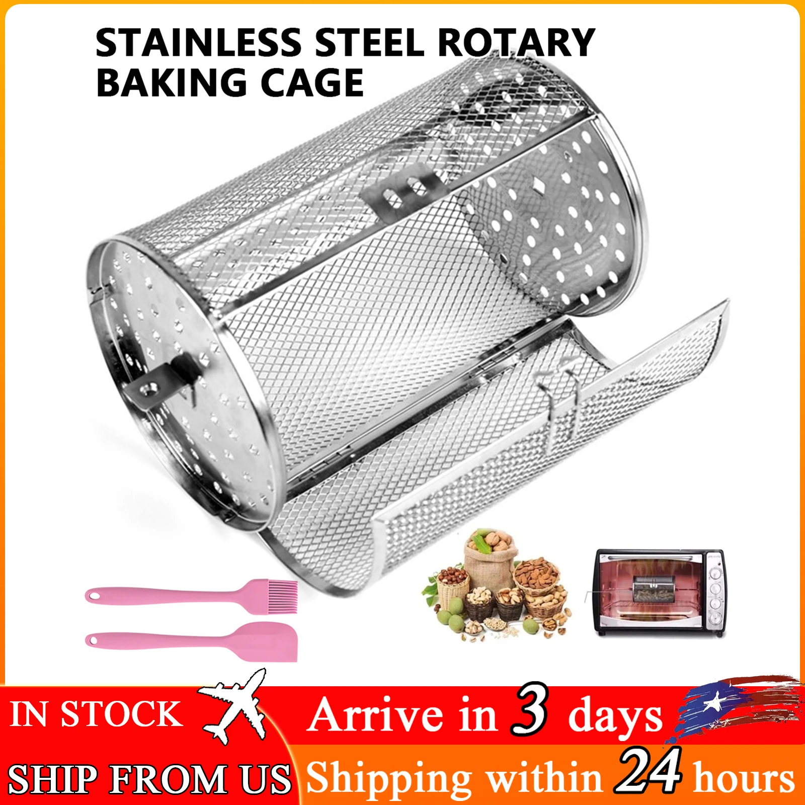 

Rotisserie Basket Rotary Stainless Steel Rotisserie Cage Rotisserie Grill Roaster Grill Roaster Drum Air Fryer Grilling Basket