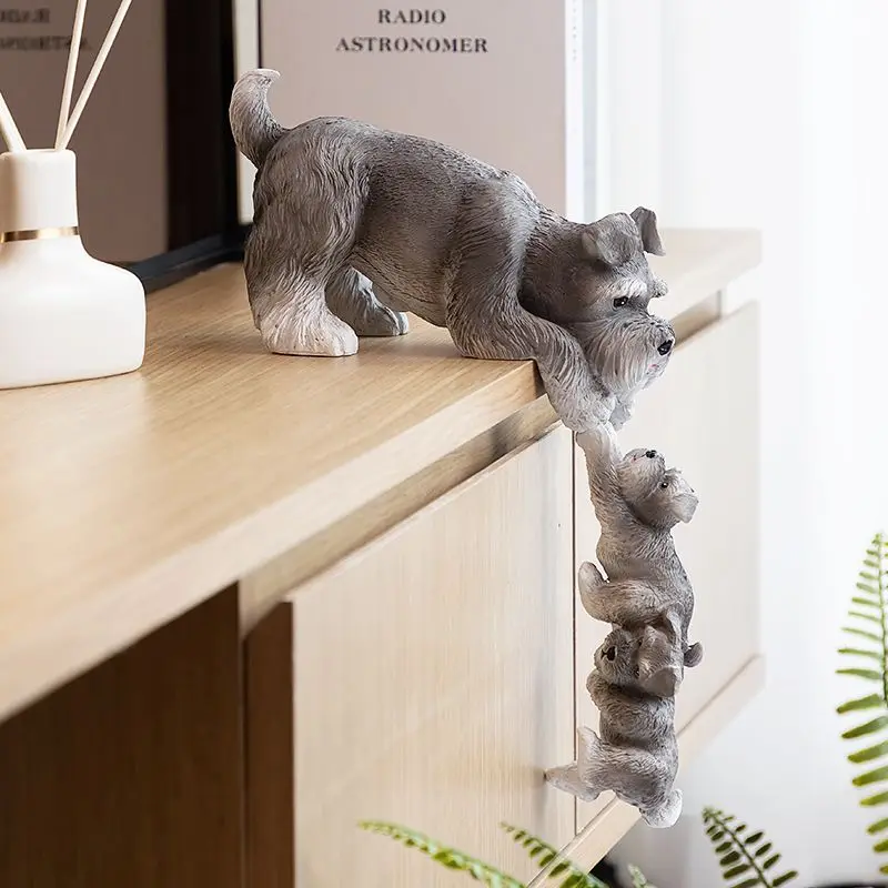 Cute Three Rescue Schnauzer Dogs Resin Ornaments Home Foyer Living Room Figurines Decoration Study Room Bedroom Sculpture Crafts