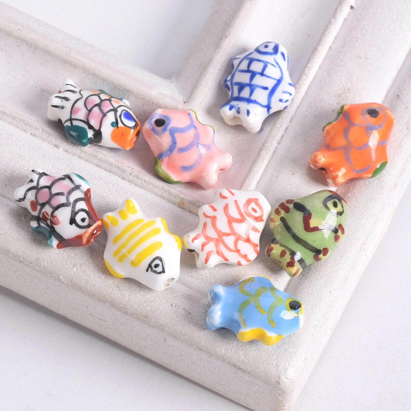 5pcs Fish Shape 12x15mm Handmade Painting Ceramic Porcelain Loose Beads For Jewelry Making DIY Findings