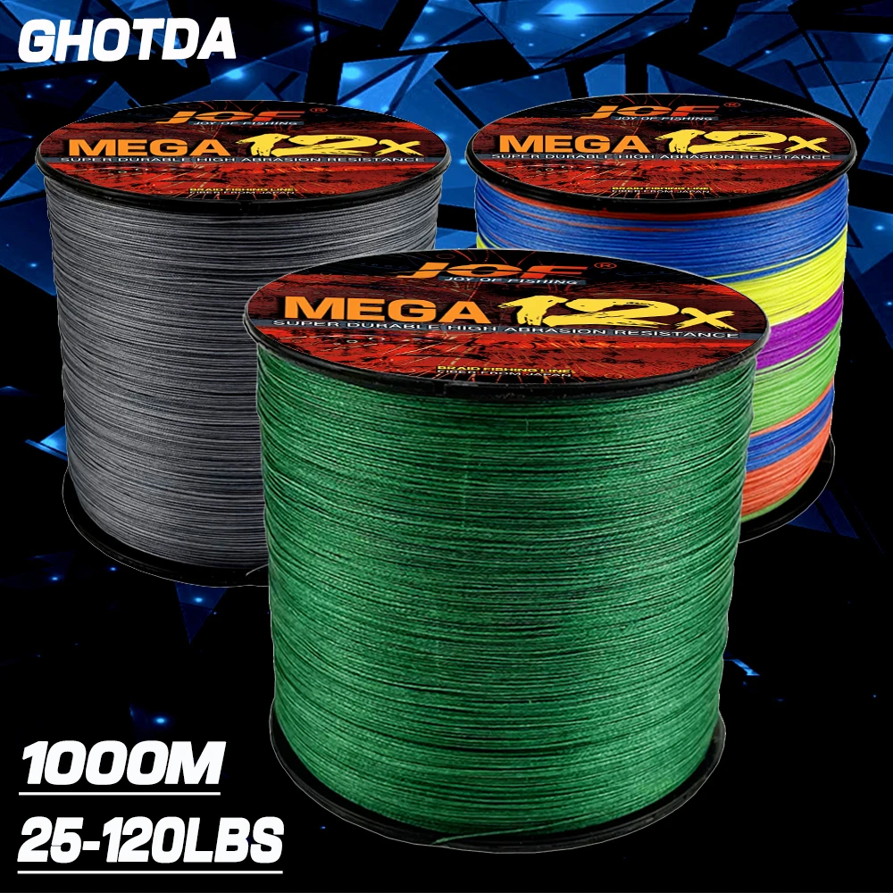 

JOF 12Strands PE Braid Fishing Line Abrasion Resistant 1000M Multifilament Fish Wire Carp Fishing Line Tool For Big Game Fishing