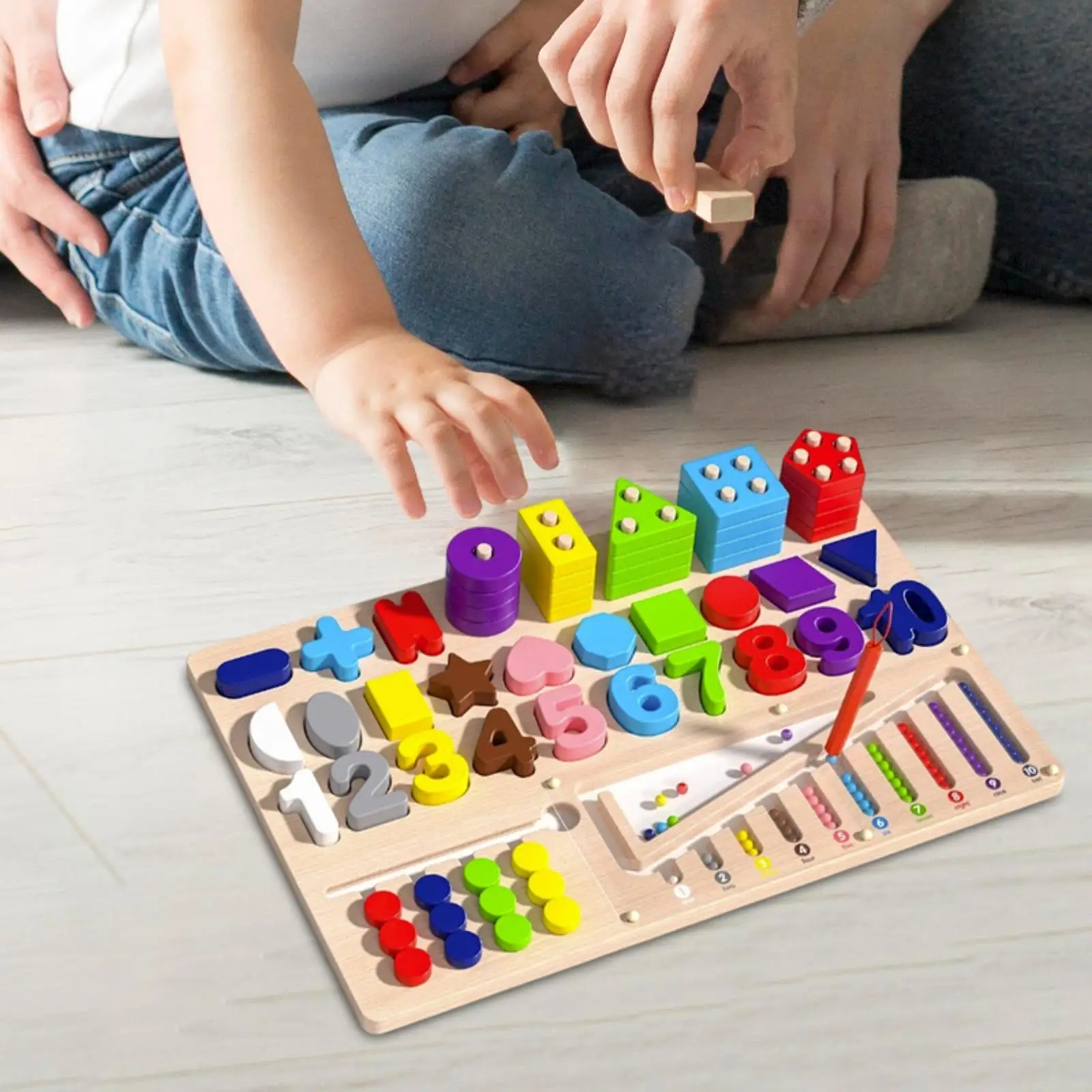 Wooden Shape Sorter Sensory Toy Color Stacking Counting Game Number Puzzle Shape Matching Toy for Girls Children Kids Boys Baby