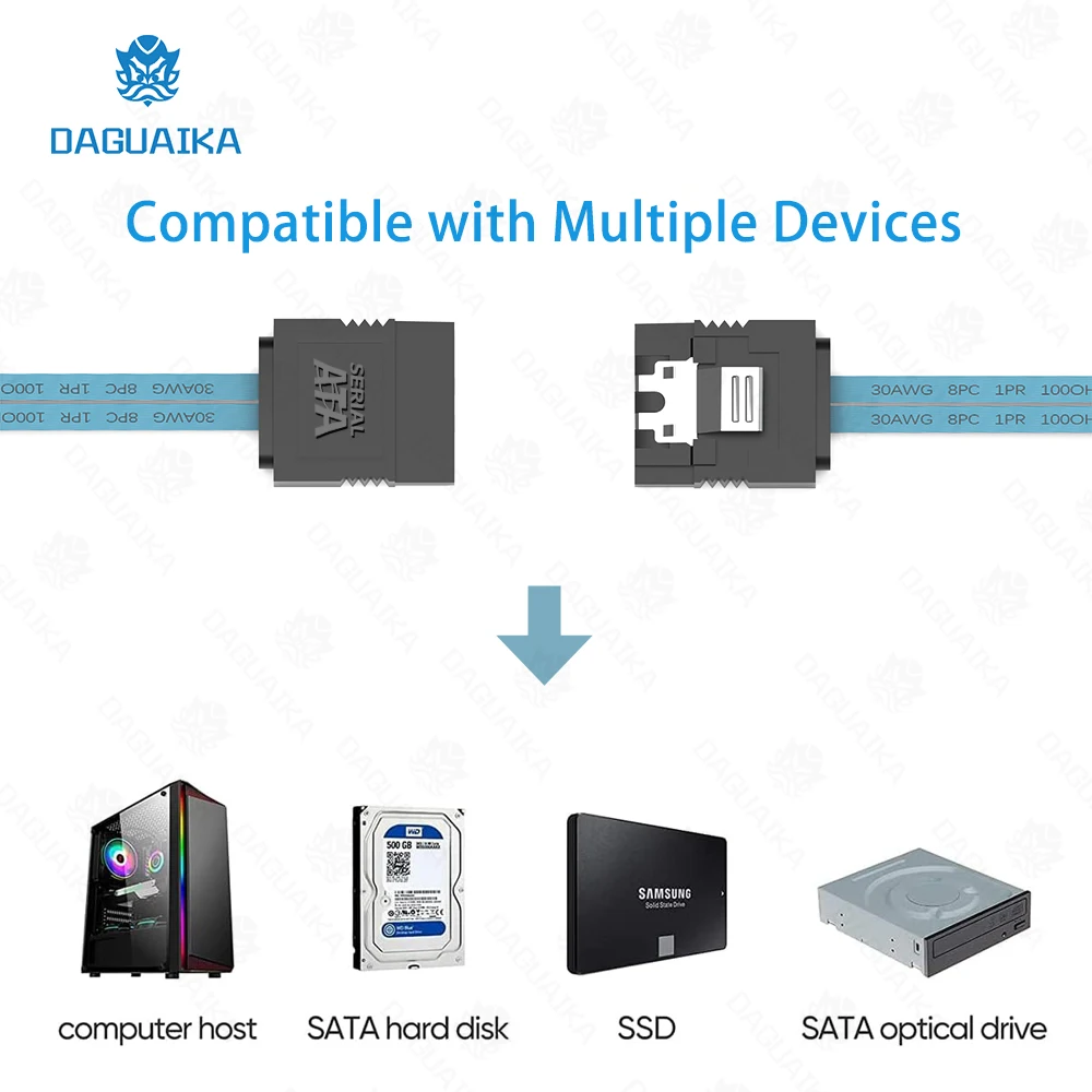 SATA-III Cable 6Pcs/Set-SATA Cable 90-Degree Right-Angle SAS/SATA-6Gbps Cable Replacement for Server-Raid SDD HDD CD DVD Drives