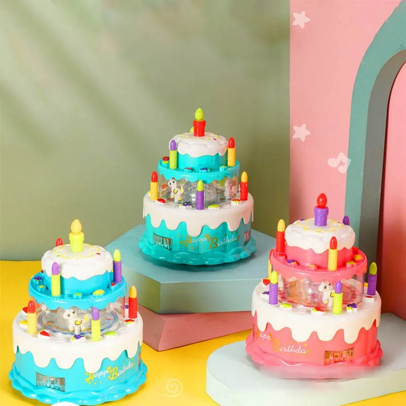 Cartone animato per bambini Simulazione Torta di compleanno Giocattoli emettitori di luce Carosello carino Torta musicale elettrica Lanterne portatili per bambini Giocattolo
