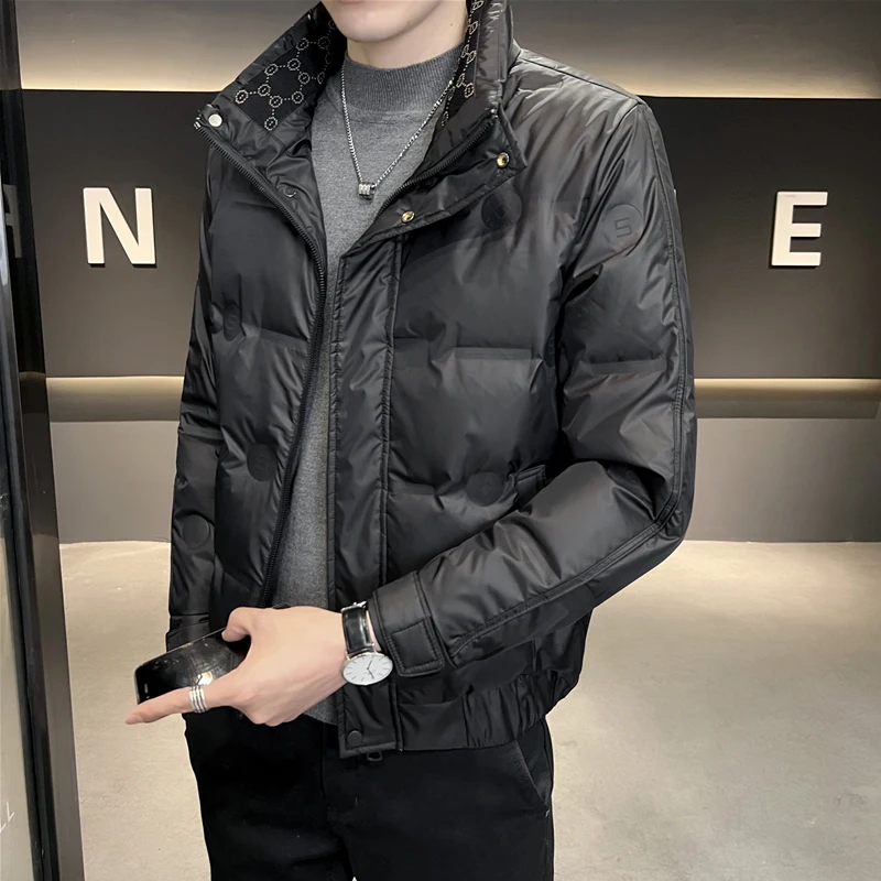 

Men's down Jacket Short Lightweight Warm Stand Collar Winter Fashionable Outerwear Cardi Coated Fabric Grey Duck down