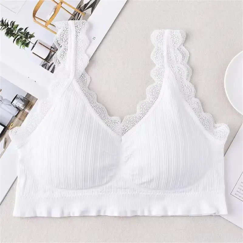 Youth No Rims Safe Without Steel Ring V Neck Lace Bra Wire-free Bra Elegant V-neck Elegant Lace Wireless Beauty Back Soft Sexy