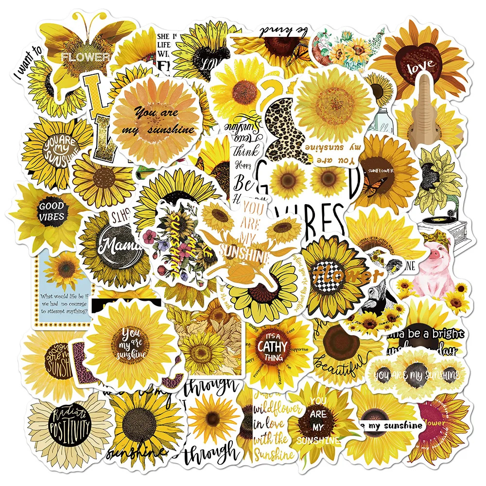 

50Pcs Fresh Sunflower Series Stickers Suitcase Phone Case Water Bottle Waterproof Decoration Diy Sticker Packs