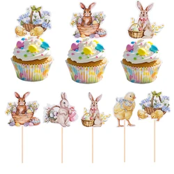 8pcs Easter Bunny Cupcake Toppers Chick Rabbit Cake Topper For Happy Easter Birthday Party Cake Decorations Baby Shower Supplies