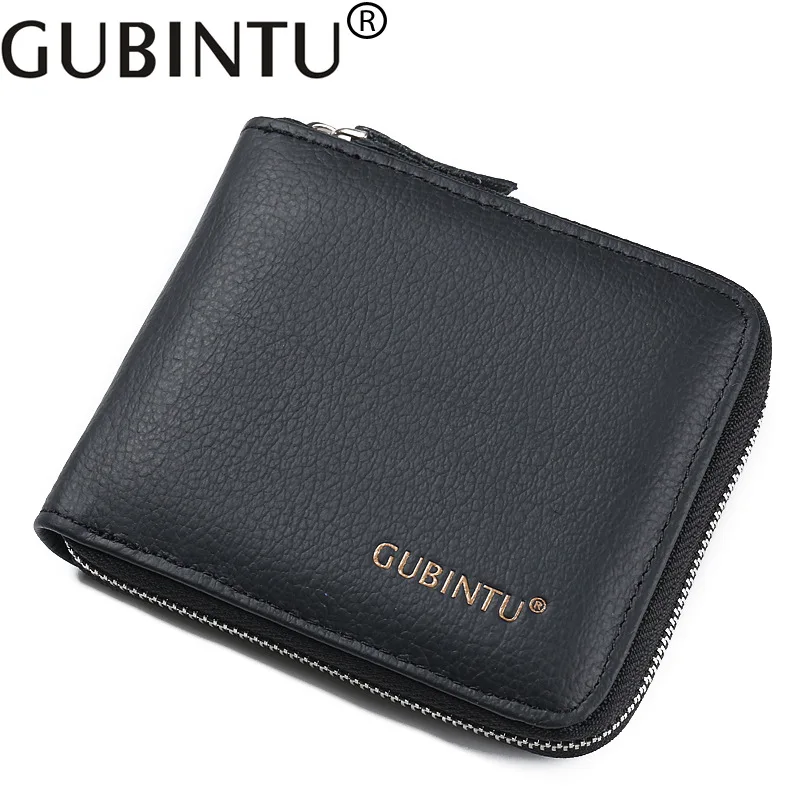 

GUBINTU Brand Luxury Genuine Leather Zipper Mens Wallet Fashion Business Credit Card Holder Coin Purse Card Wallet for Men 8045