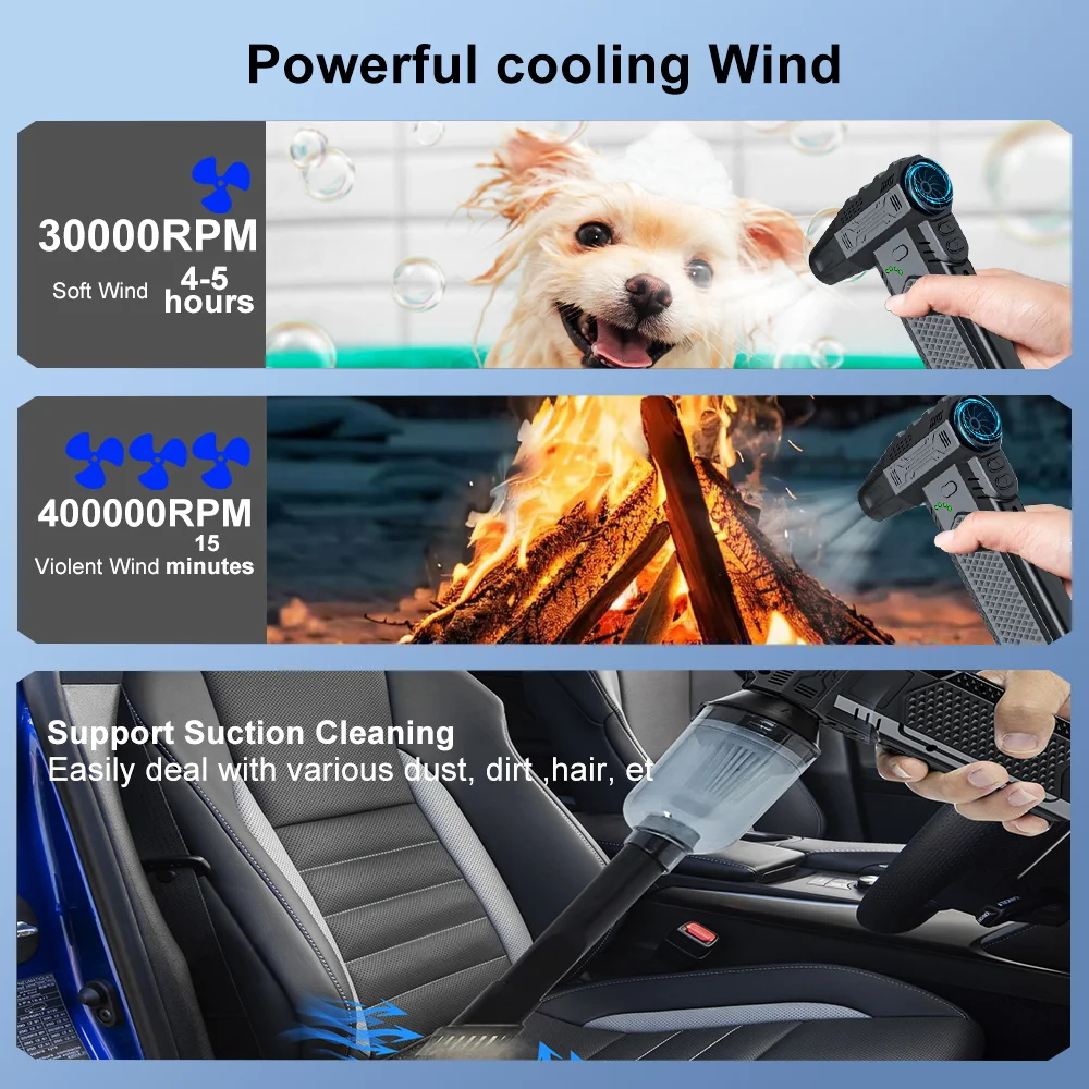 2025 ضربة وشفط 2 في 1 المحمولة توربو مروحة نفاثة مروحة عنيفة الكهربائية منفضة الهواء تنظيف منفاخ أداة 400000 دورة في الدقيقة تهب الثلوج