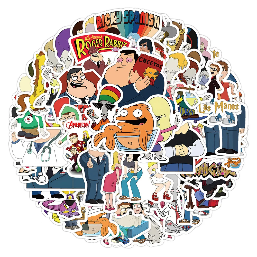 10/30/50pcs Disney Movie American Dad Stickers for Kids Waterproof Decorative Skateboard Phone Case Car Cute Cartoon Decals Toys