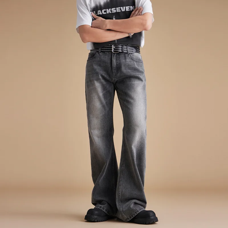 

Washed Gray Denim Pant Men Korean Streetwear Vintage Fashion Loose Casual Micro-pull Jeans Trousers Cityboy Y2k Pants