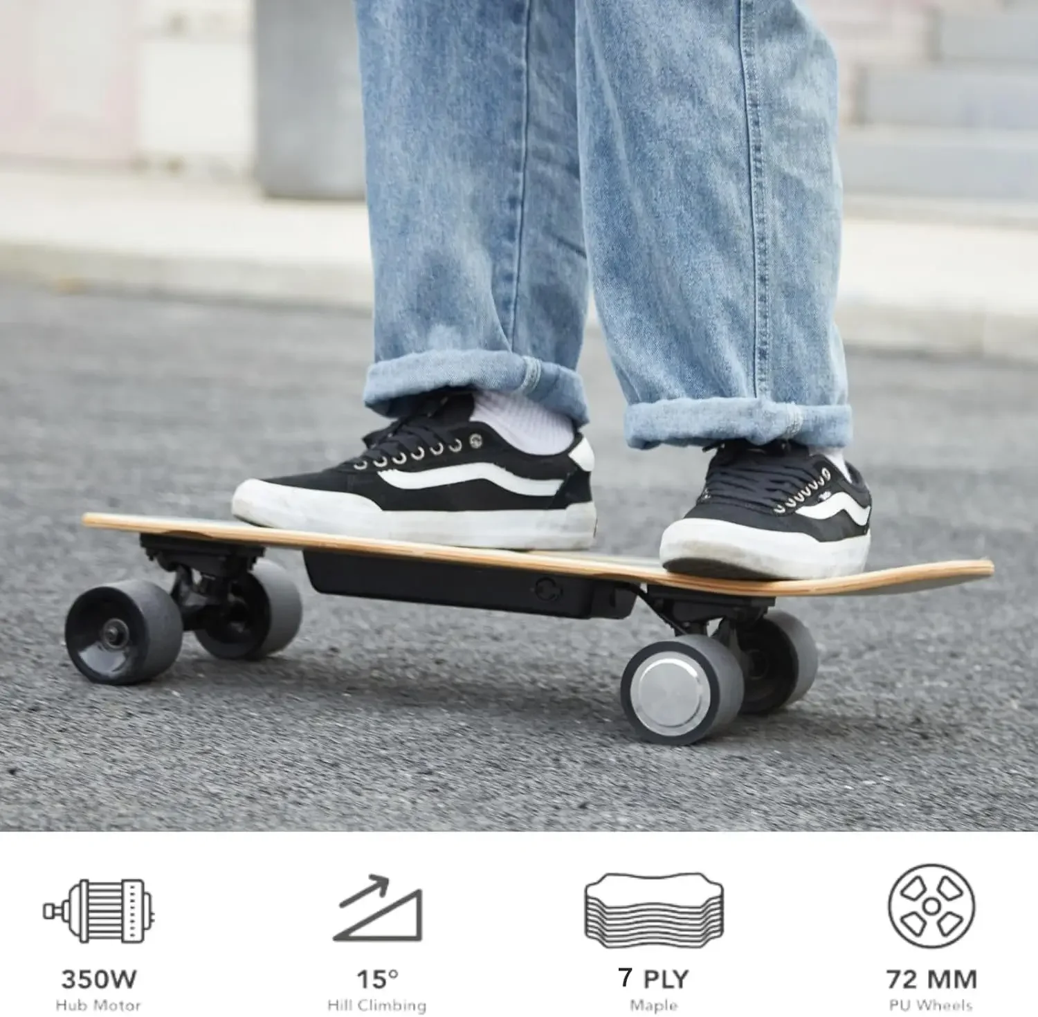 350W Electric Skateboards with Remote, 12.4 MPH Top Speed, 7 Layers Maple, Portable Electric Longboard, Built in Intelligent BMS